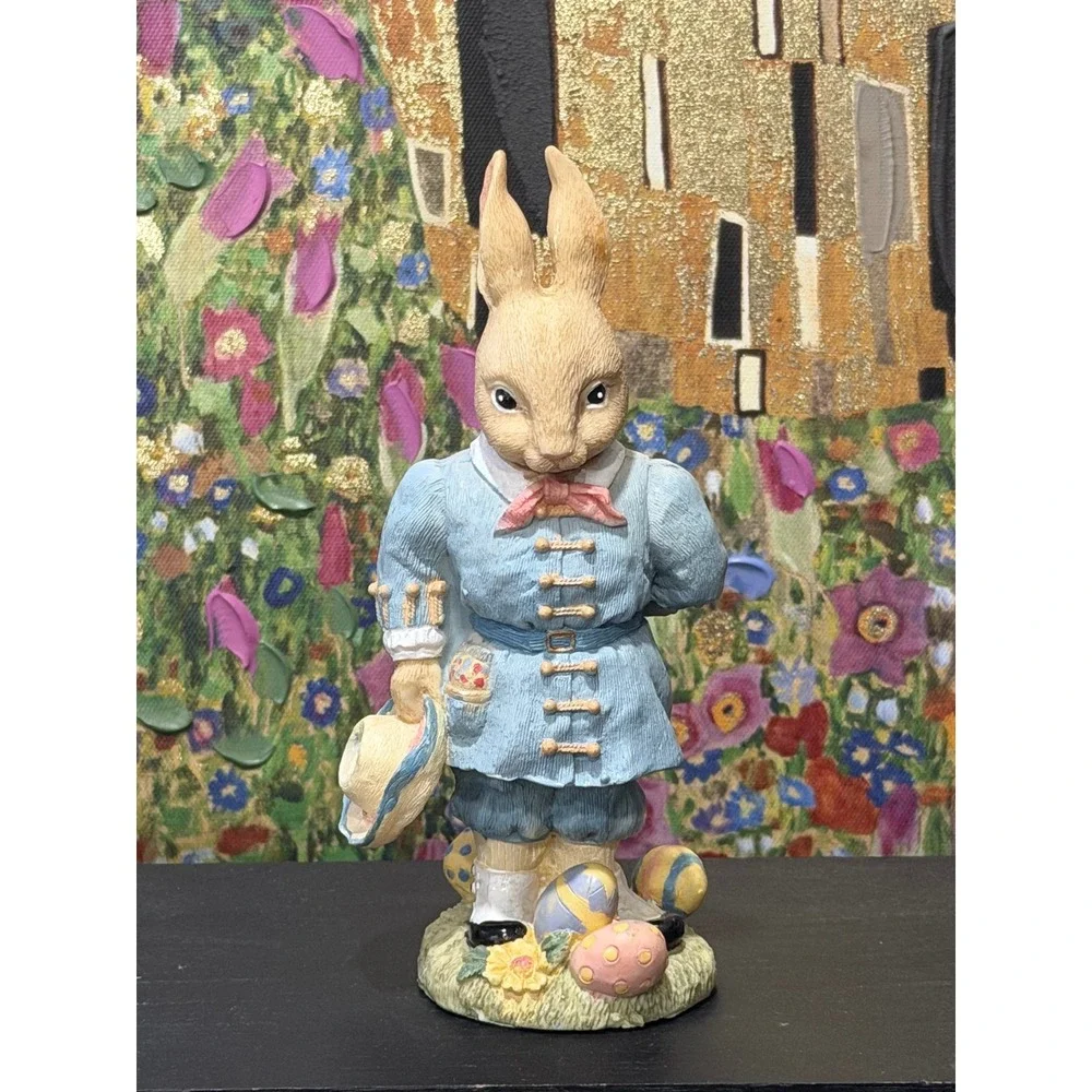 Bently Bunny 1994 Easter Bunny Rabbit Figurine Blue Coat Eggs‎ Flowers Gentleman